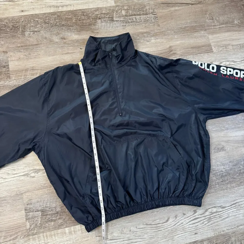 Vintage 90s Polo Sport Ralph Lauren Navy Half Zip Pullover Windbreaker Y2L XL